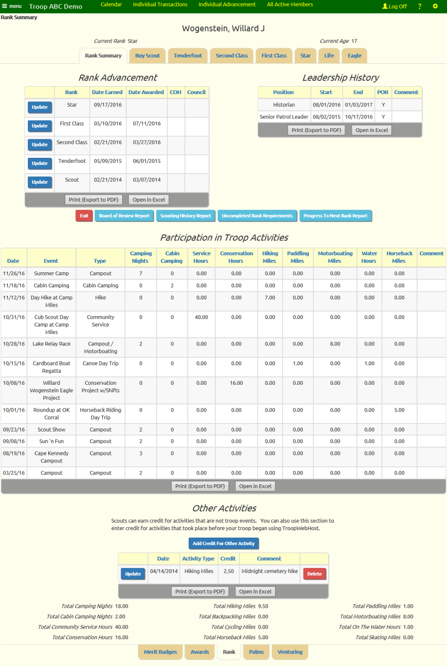 Boy Scout Rank Advancement Chart Excel