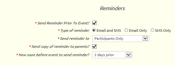 Configure event type for reminders