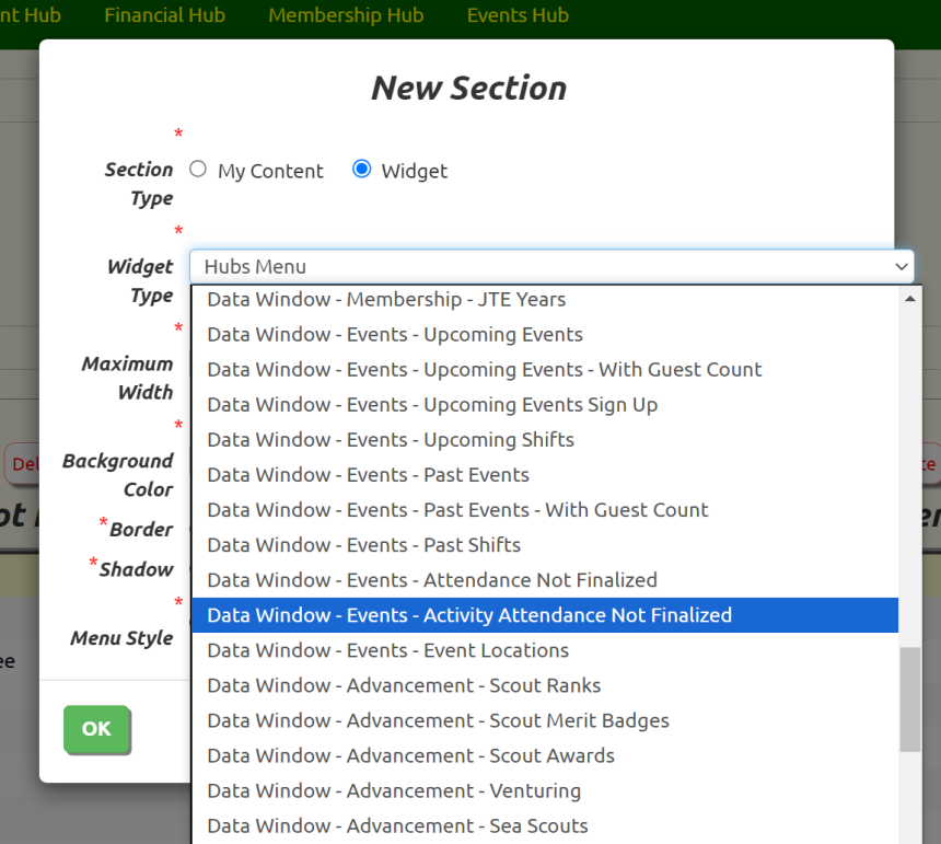 Activities Widget