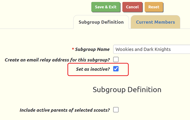 Deactivate dynamic subgroup