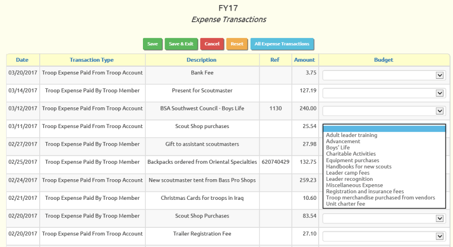 Mass update of existing transactions to assign to budget item