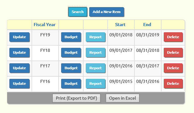 Maintain fiscal year start and end dates