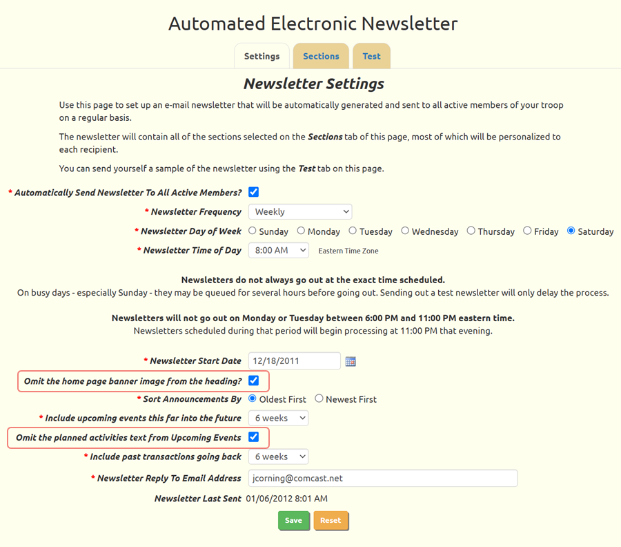 Newsletter Options