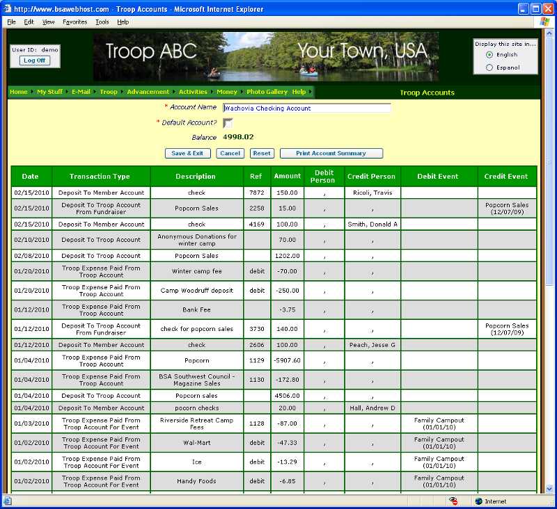 Troop Checking Account