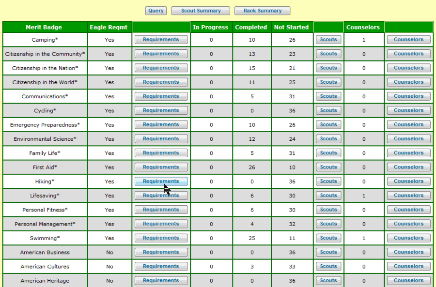 Boy Scout Rank Advancement Chart Excel